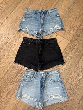 Zara Distressed Denim Shorts Trio